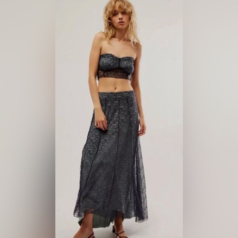 NEW Free People Shape Of You Lace 2 Piece Skirt Set in Navy Size Small